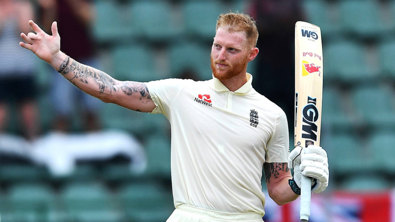 Ben Stokes celebrates his hundred with a gesture to his father, South Africa v England, 3rd Test, Port Elizabeth, 2nd day, January 17, 2020