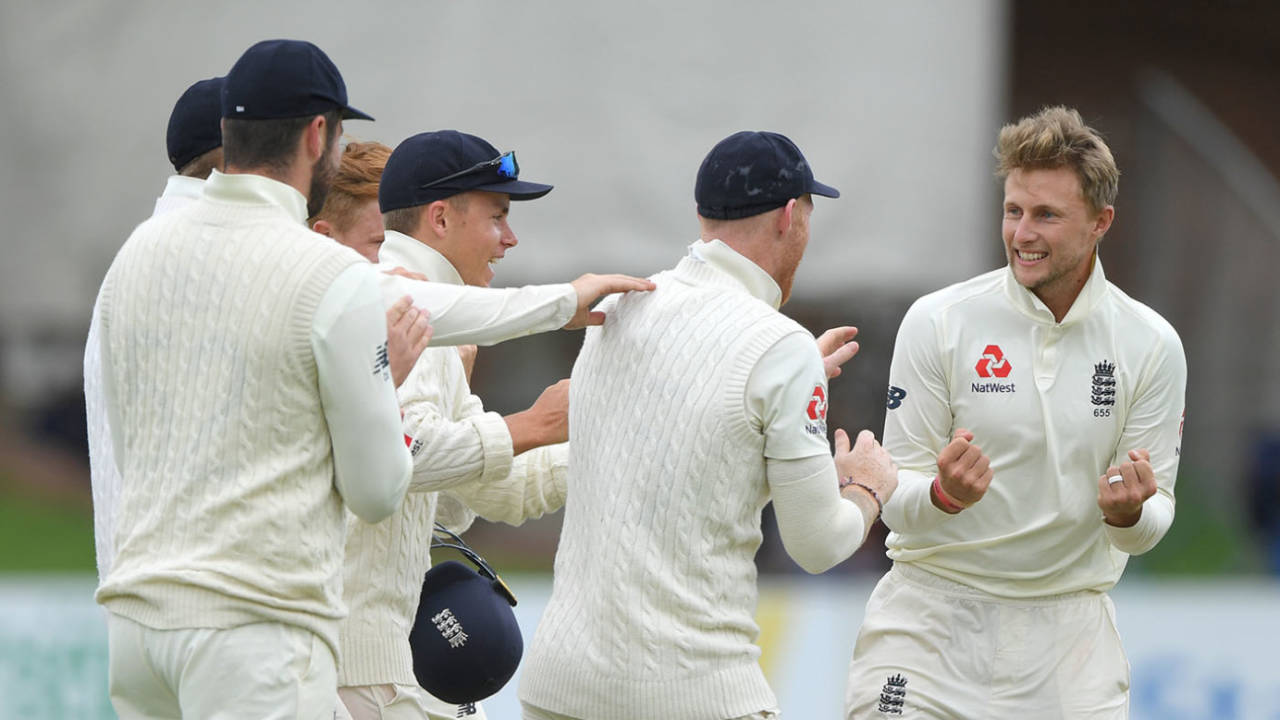 Joe Root celebrates after taking the wicket of Pieter Malan&nbsp;&nbsp;&bull;&nbsp;&nbsp;Stu Forster/Getty Images