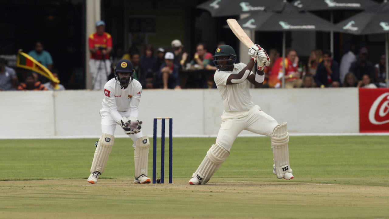 Kevin Kasuza hits one off the back foot, Zimbabwe v Sri Lanka, 1st Test, Harare, 1st day, January 19, 2020