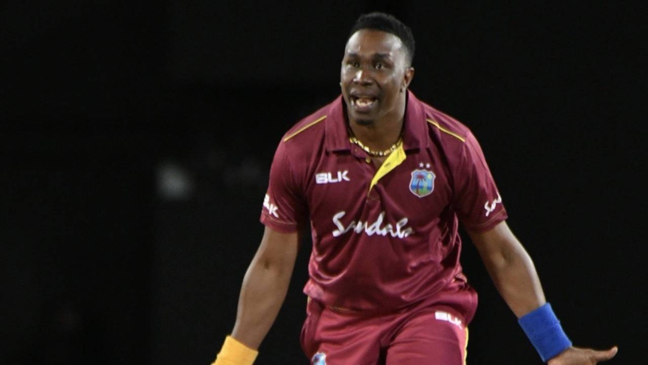 Dwayne Bravo reacts during his three-wicket spell, West Indies v Ireland, 3rd T20I, St Kitts, January 19, 2020