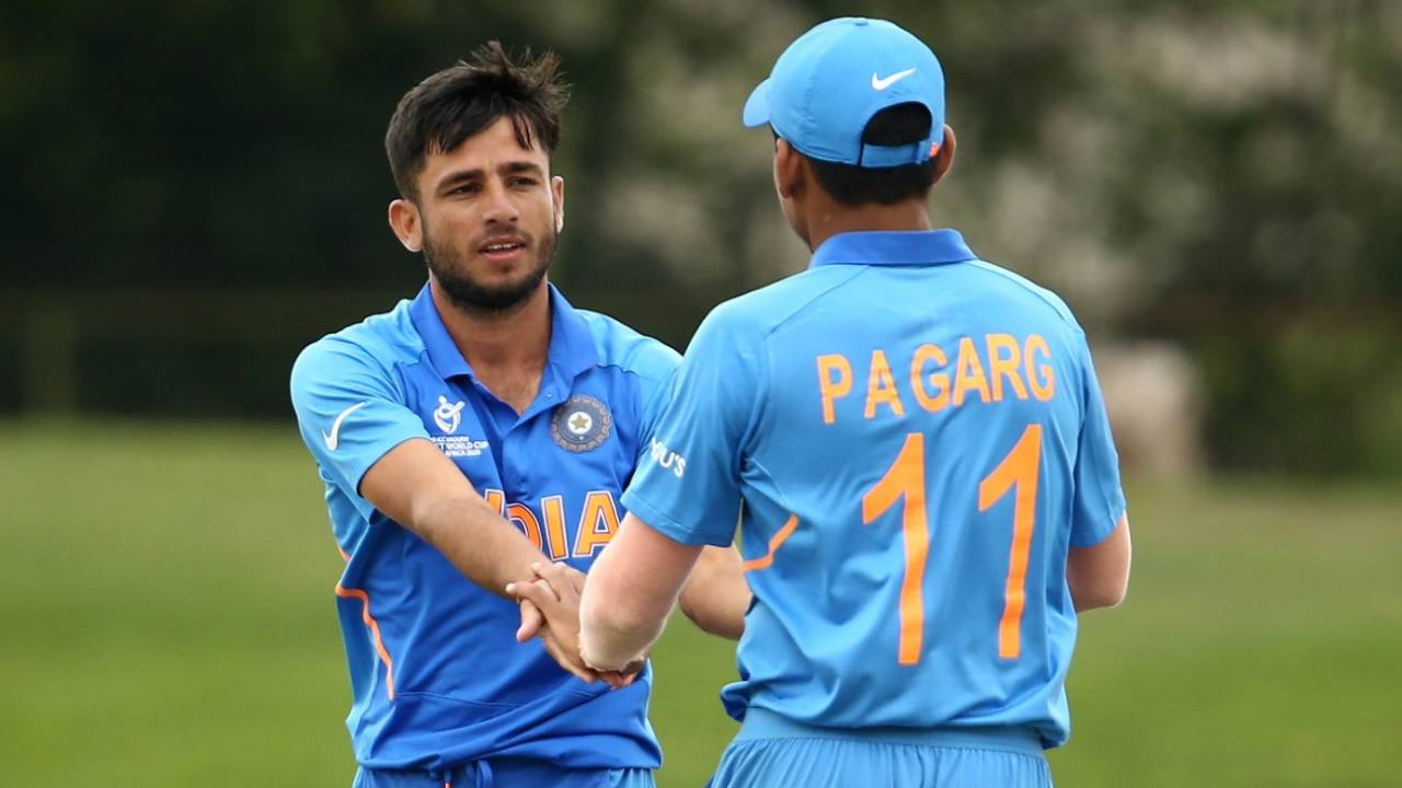 Ravi Bishnoi and Priyam Garg celebrate a wicket&nbsp;&nbsp;&bull;&nbsp;&nbsp;ICC via Getty