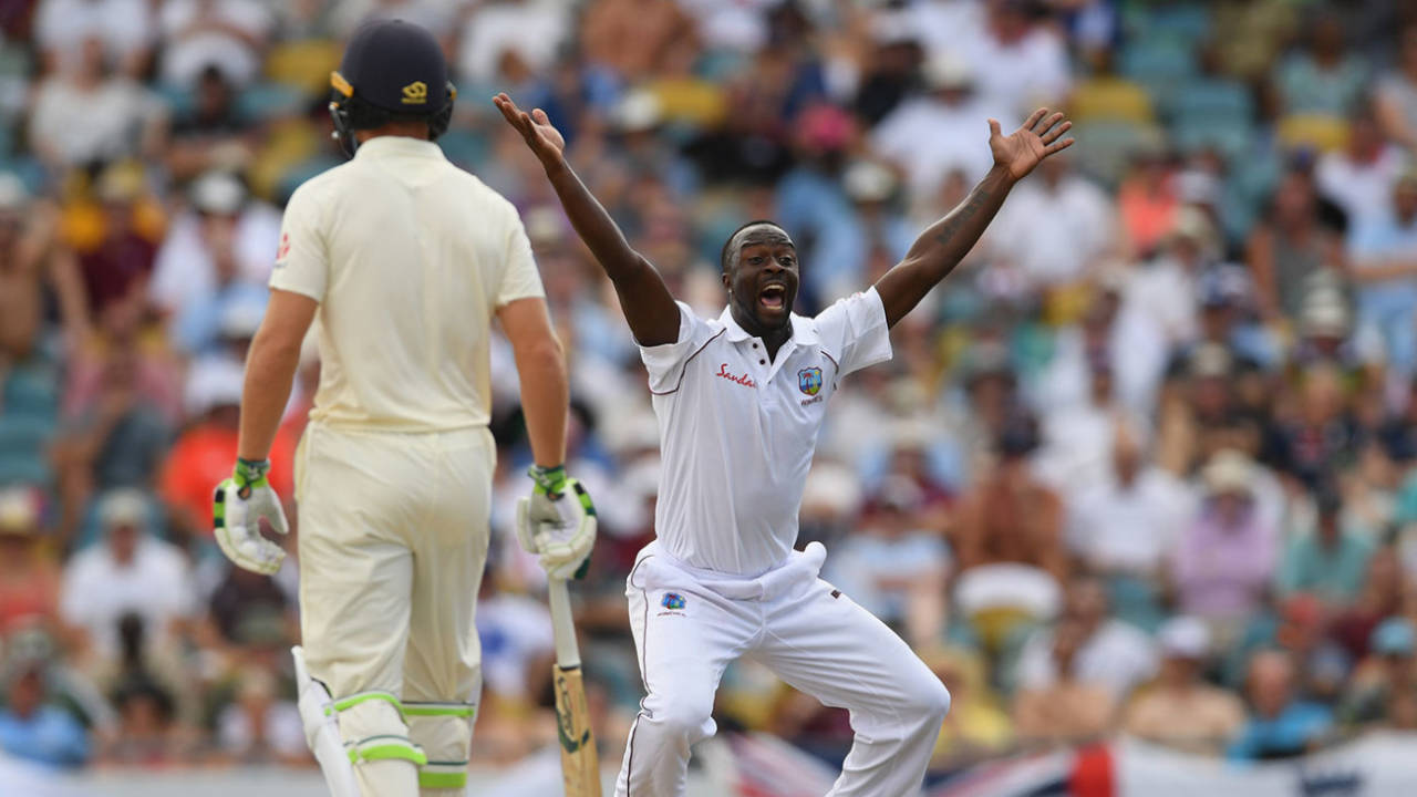 Kemar Roach appeals for another wicket, West Indies v England, 1st Test, Barbados, 2nd day, January 24, 2019