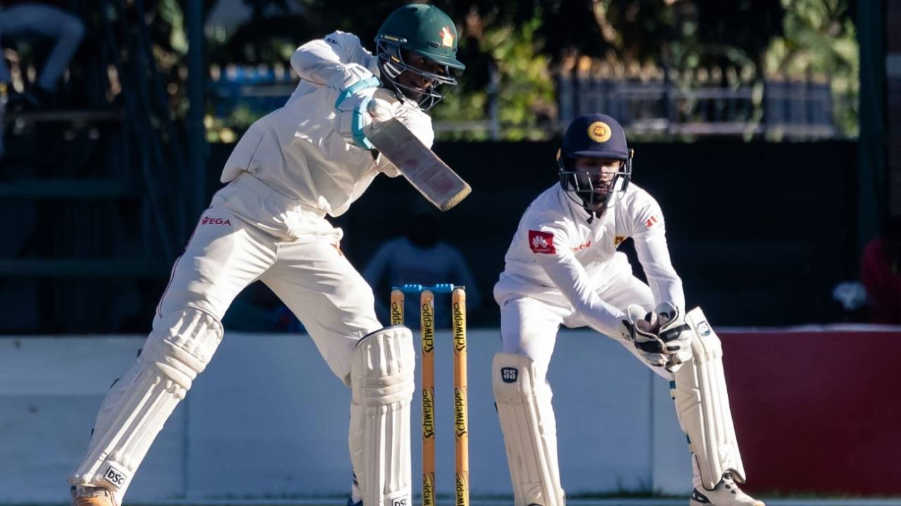 Brian Mudzinganyama punches one on the off side, Zimbabwe v Sri Lanka, 1st Test, Harare, 4th day, January 22, 2020