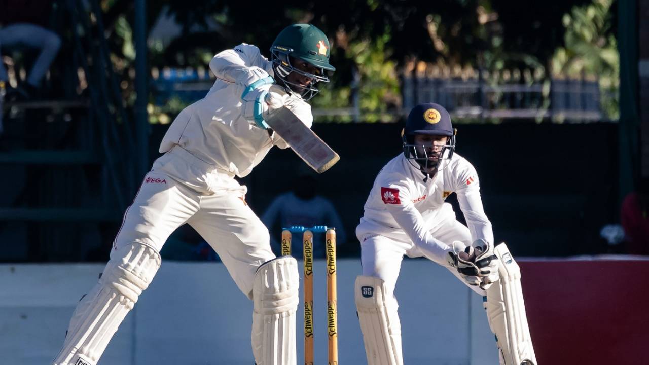 Brian Mudzinganyama punches one on the off side, Zimbabwe v Sri Lanka, 1st Test, Harare, 4th day, January 22, 2020