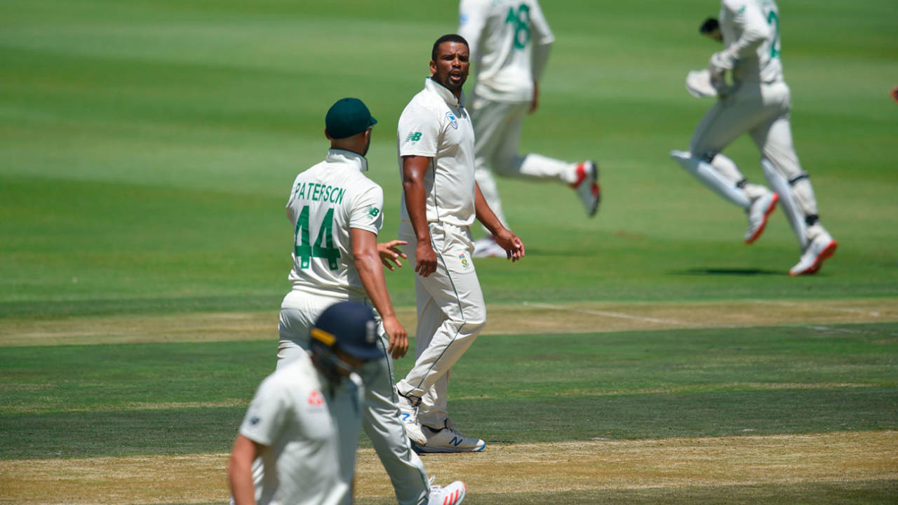Vernon Philander was fined 15% of his match fee for a send-off to Jos Buttler, South Africa v England, 4th Test, Day 2, Johannesburg, January 25, 2020