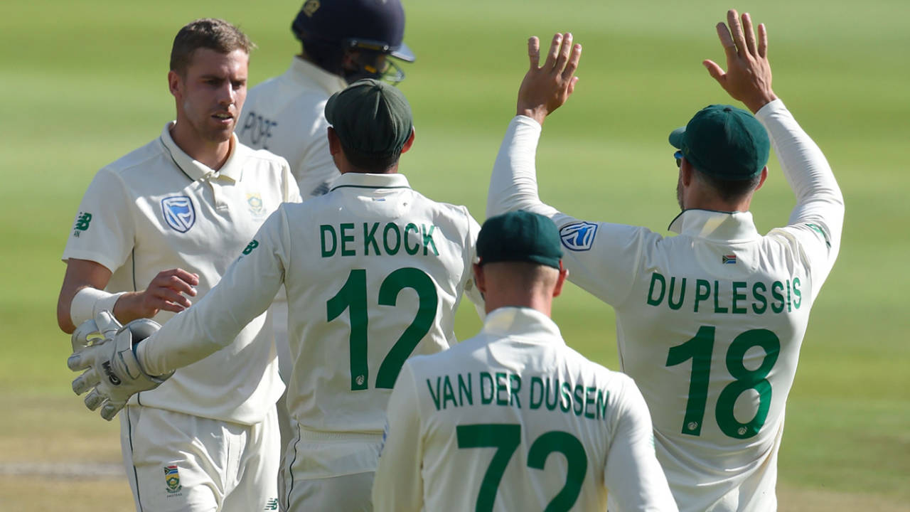 Anrich Nortje celebrates the wicket of Ollie Pope, South Africa v England, 4th Test, Day 3, Johannesburg, January 26, 2020