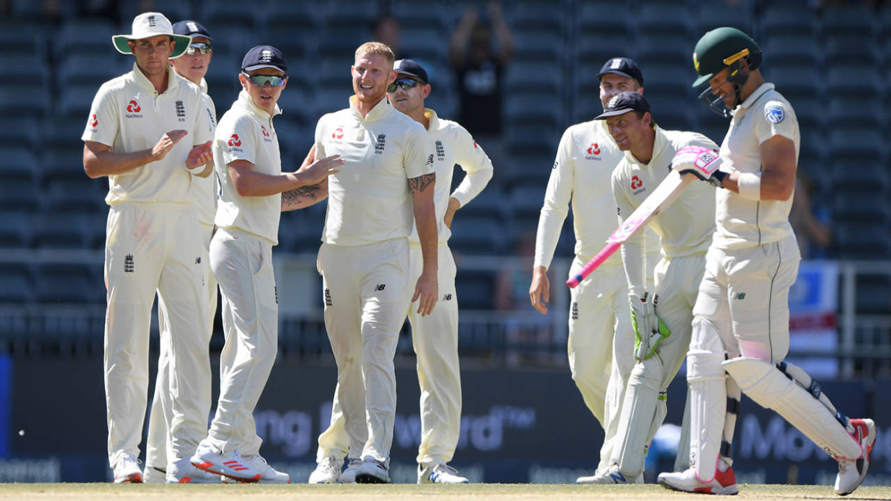Ben Stokes removed Faf du Plessis, South Africa v England, 4th Test, Johannesburg, 4th day, January 27, 2020