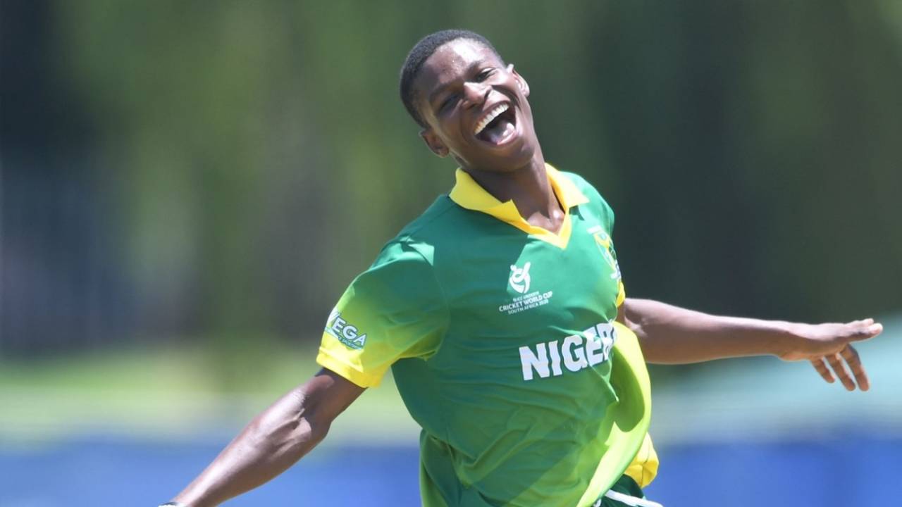 Ifeanyichukwu Uboh wheels away in celebration, Japan v Nigeria, Under-19 World Cup, Potchefstroom, February 1, 2020