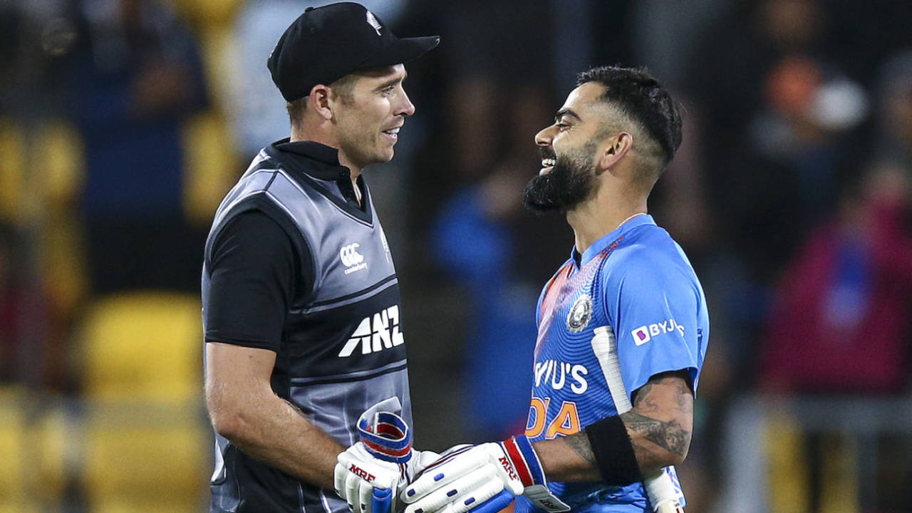Kohli is all smiles after the Super Over win in the fourth match, New Zealand v India, 4th T20I, Wellington, January 31, 2020