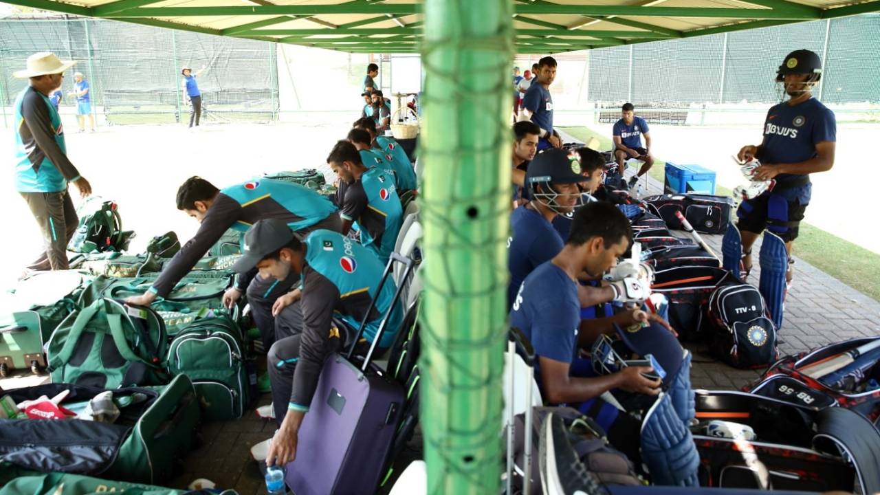 The Pakistani and Indian players get ready for a training session