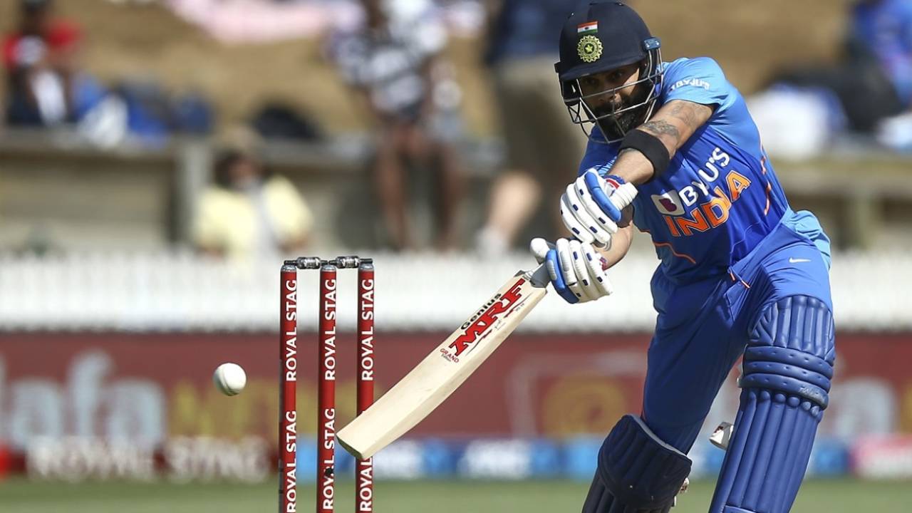 Virat Kohli reaches out to drive, New Zealand v India, 1st ODI, Hamilton, February 5, 2020