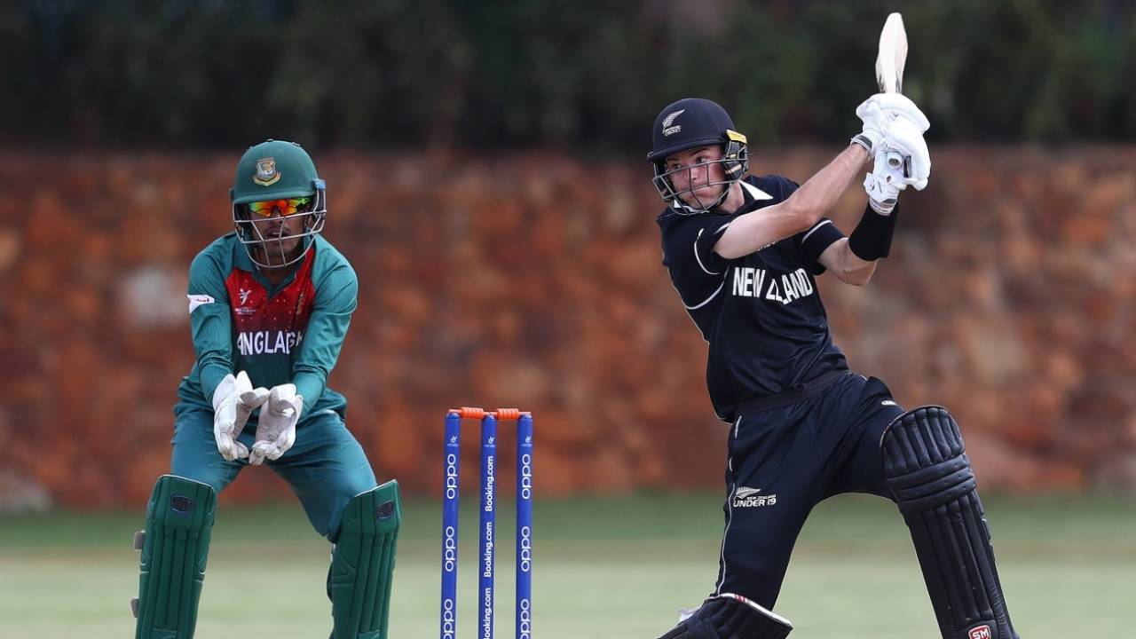 New Zealand's Jesse Tashkoff in action during the warm-up fixture&nbsp;&nbsp;&bull;&nbsp;&nbsp;ICC via Getty
