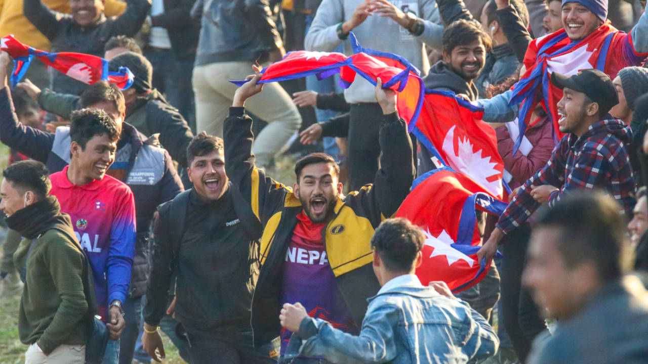Fans at Tribhuvan University Stadium turn delirious after a Nepal boundary keeps hope alive, Nepal v Oman, ICC Cricket World Cup League Two tri-series, Kirtipur, February 5, 2020