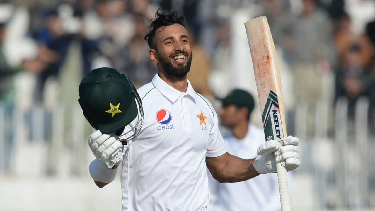 Shan Masood takes off his helmet after getting to a hundred&nbsp;&nbsp;&bull;&nbsp;&nbsp;AFP