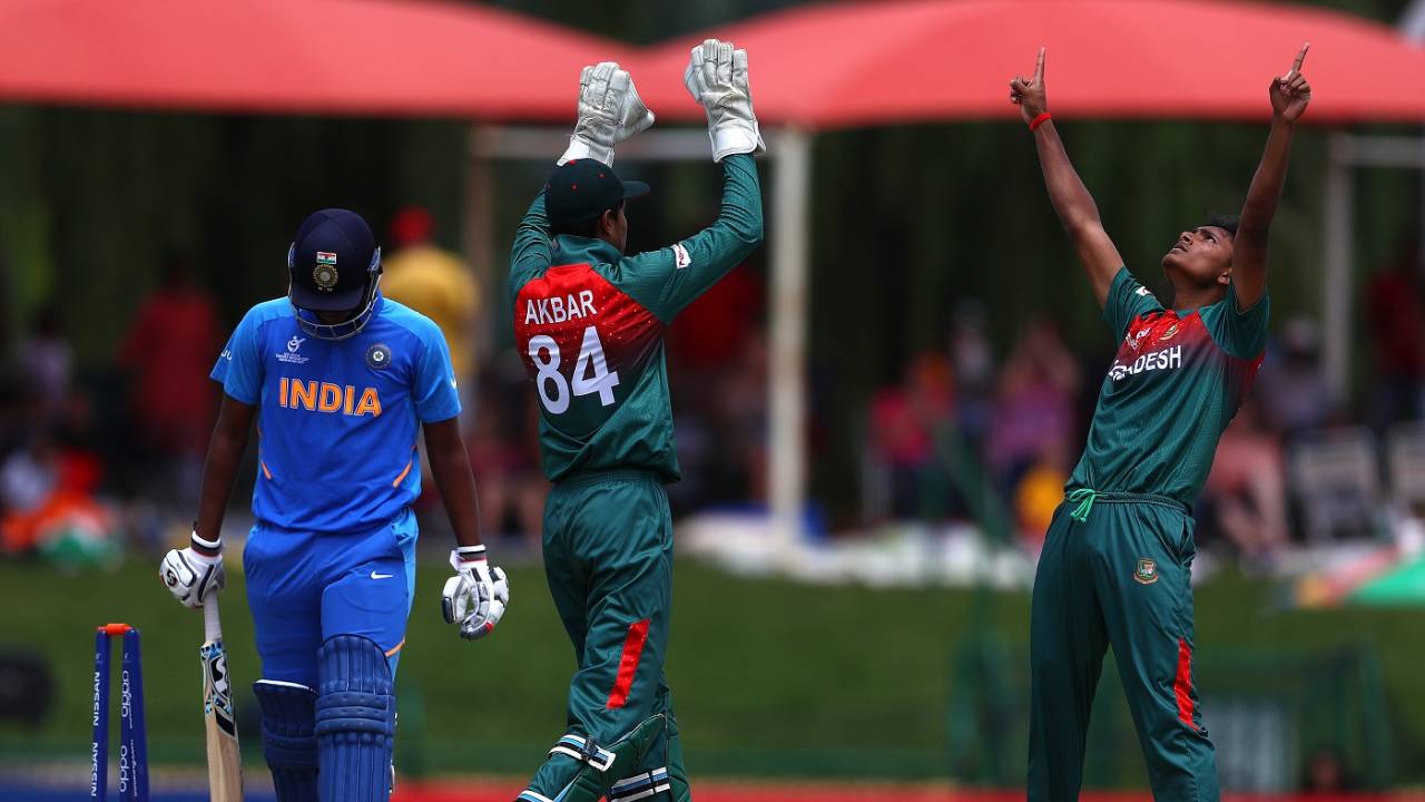 Avishek Das celebrates a wicket, Bangladesh U-19s v India U-19s, Final, Potchefstroom, February 9, 2020