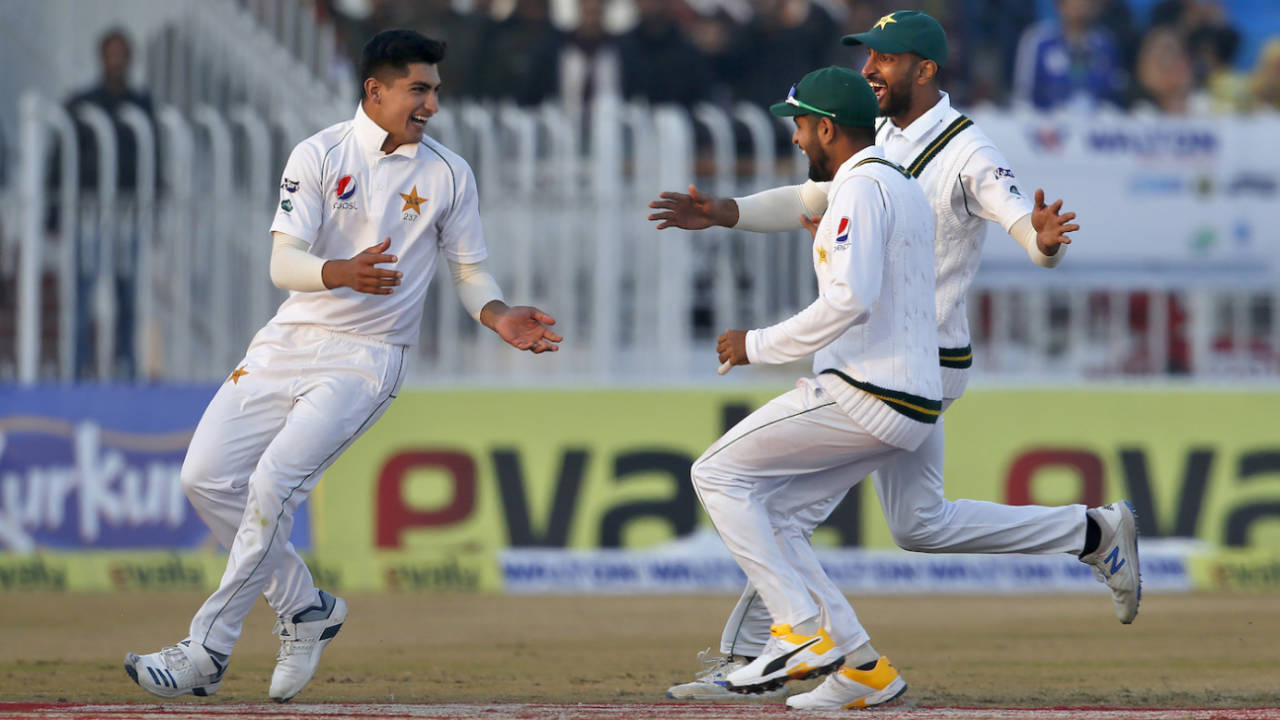 Naseem Shah is chased after taking a hat-trick&nbsp;&nbsp;&bull;&nbsp;&nbsp;Associated Press