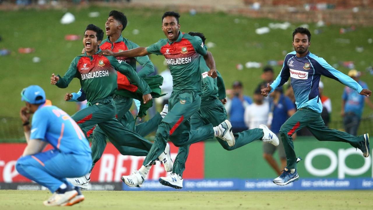The Bangladesh players can't control their joy, Bangladesh v India, Under-19 World Cup 2020 final, Potchefstroom February 9, 2020