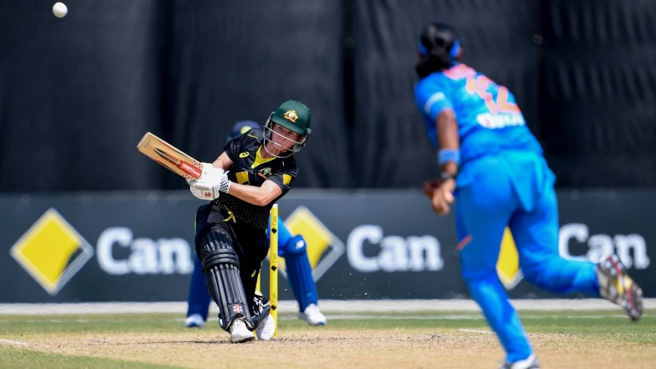 Beth Mooney led the Australian batting with an unbeaten 71, Australia v India, women's T20I tri-series final, Melbourne, February 12, 2020
