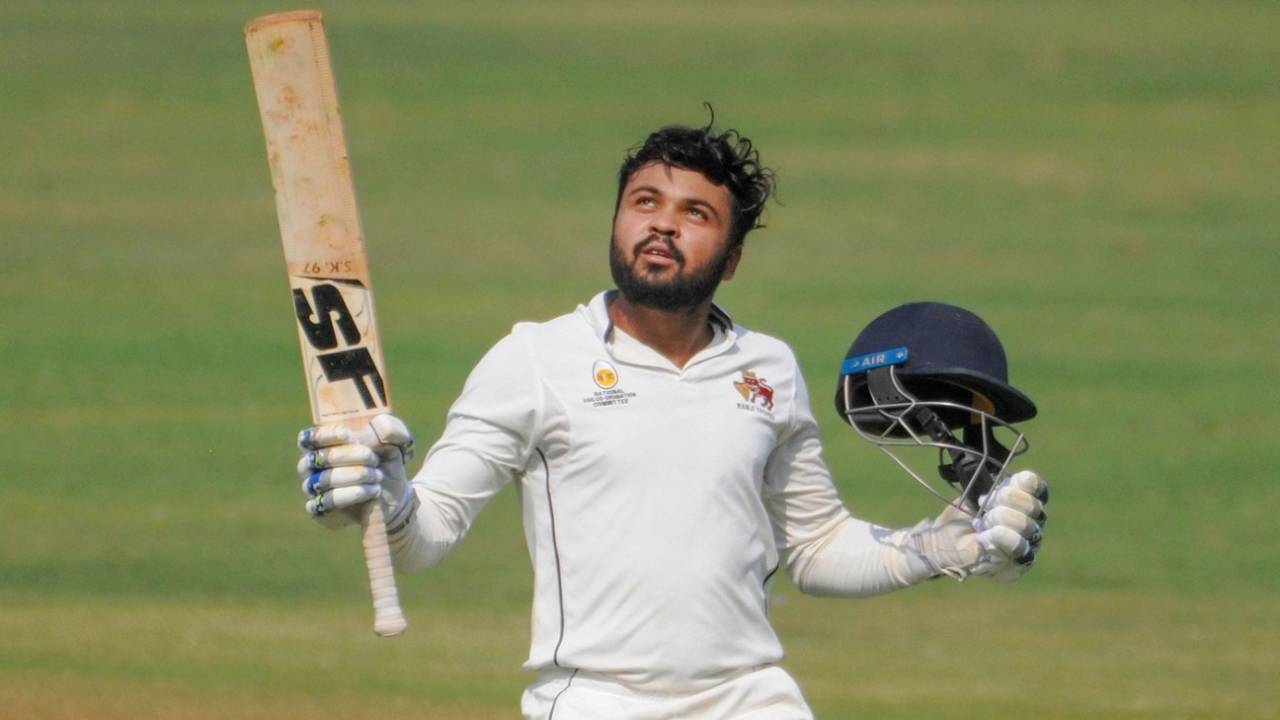 Hardik Tamore celebrates his hundred, Mumbai v Madhya Pradesh, Wankhede, 3rd day, February 14, 2020