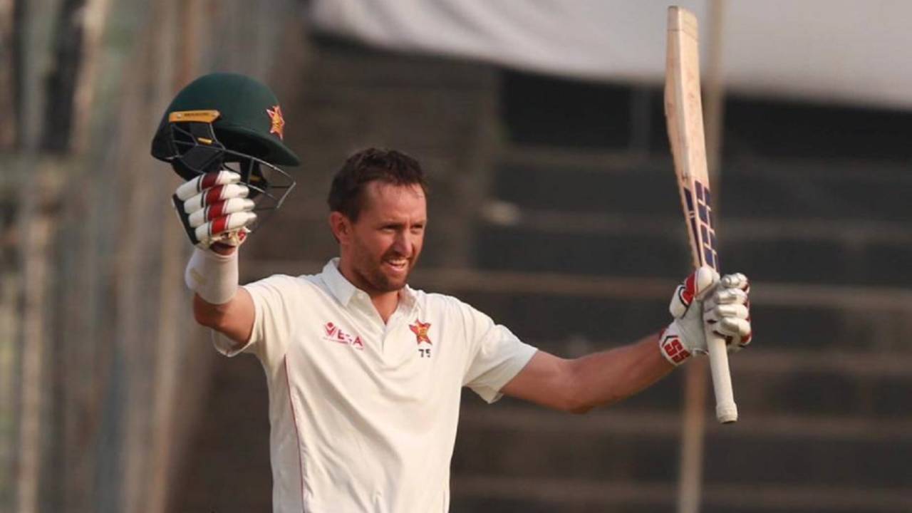 Craig Ervine acknowledges the applause after reaching his century, Bangladesh v Zimbabwe, Only Test, Dhaka, 1st day, February 22, 2020