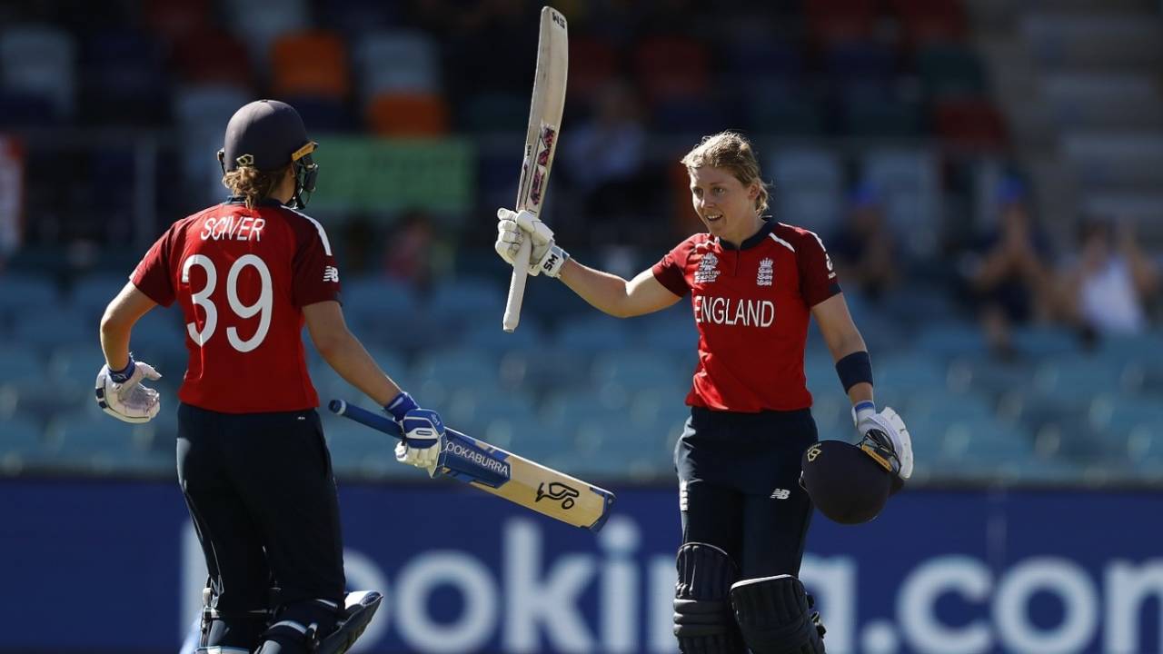Heather Knight struck her maiden T20I century, completing the feat of scoring a century in each international format&nbsp;&nbsp;&bull;&nbsp;&nbsp;Getty Images