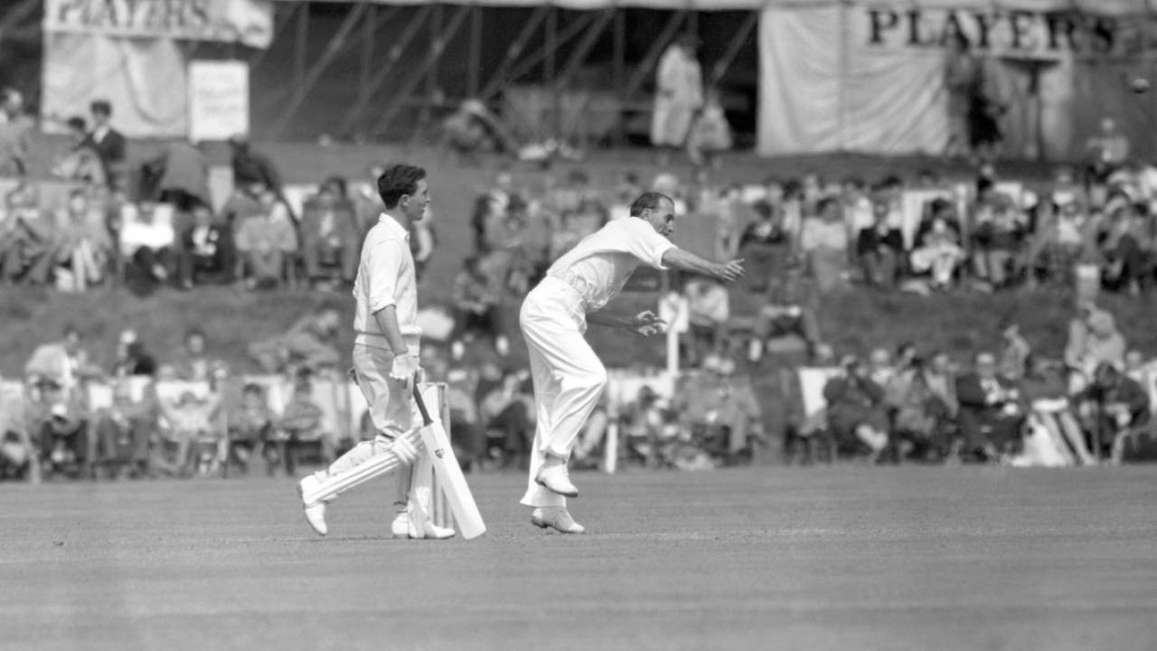 Hugh Tayfield sends one down, Duke of Norfolk's XI v South Africans, Arundel Castle Cricket Club ground, England, April 30, 1960
