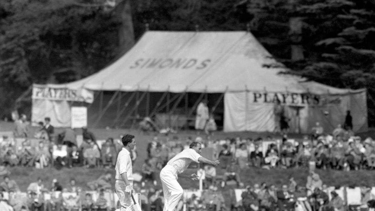 Hugh Tayfield sends one down, Duke of Norfolk's XI v South Africans, Arundel Castle Cricket Club ground, England, April 30, 1960