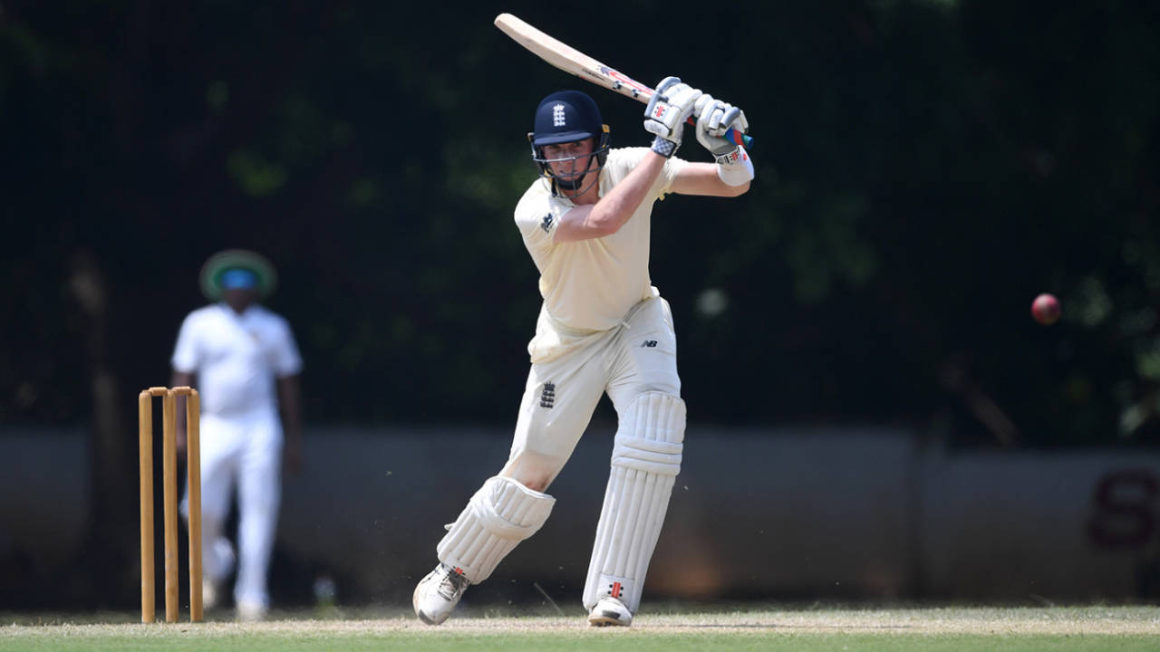 Zak Crawley flays one through the covers, SLC Board President's XI v England, Katunayake, March 9, 2020