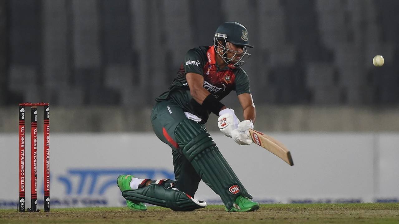 Soumya Sarkar gives it a good whack, Bangladesh v Zimbabwe, 1st T20I, Dhaka, March 9, 2020