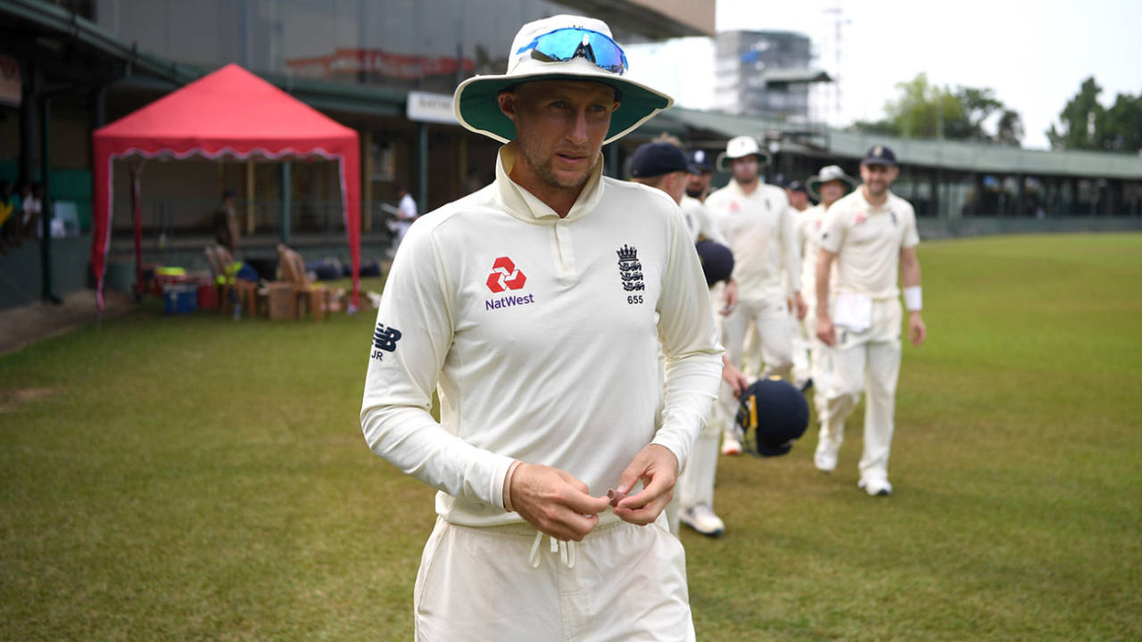 Joe Root leads his team off the field after the postponement of their Test series is confirmed&nbsp;&nbsp;&bull;&nbsp;&nbsp;Gareth Copley/Getty Images