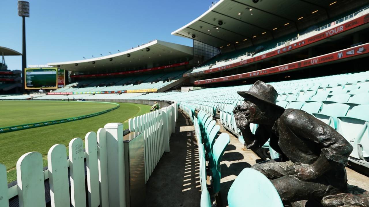 The sculpture of Yabba by itself as play goes on, Australia v New Zealand, 1st ODI, Sydney, March 13, 2020
