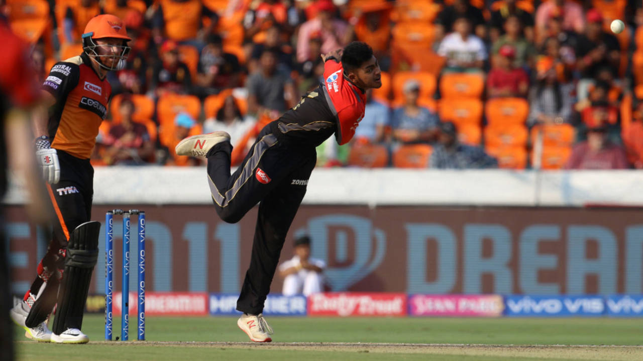 Prayas Ray Barman in his delivery stride, Sunrisers Hyderabad v Royal Challengers Bangalore, IPL 2019, Hyderabad, March 31, 2019