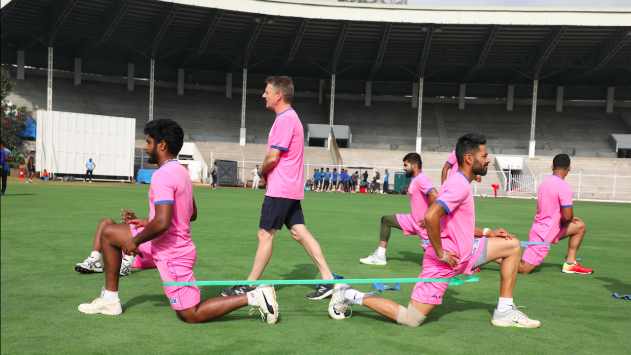 John Gloster, Rajasthan Royals' physio, oversees a training session&nbsp;&nbsp;&bull;&nbsp;&nbsp;Rajasthan Royals