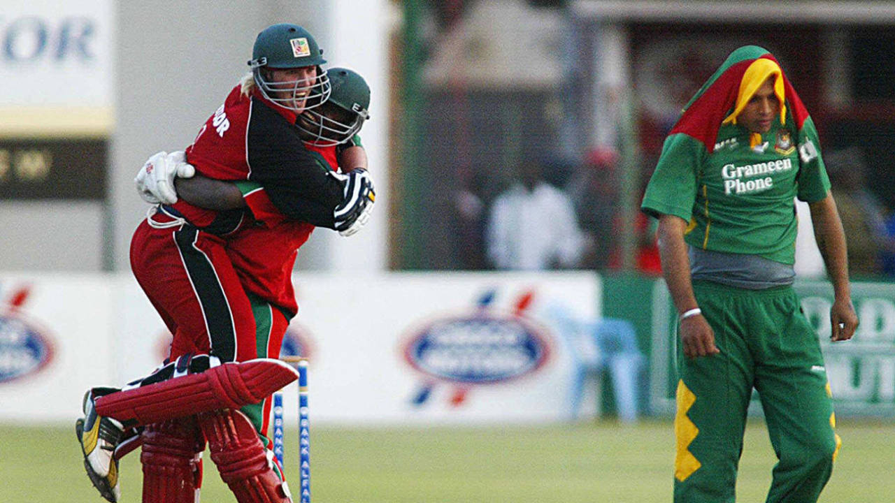 Remember the time: Brendan Taylor and Blessing Mahwire celebrate after Taylor hit a last-ball six off Mashrafe Mortaza to win, in Harare in 2006&nbsp;&nbsp;&bull;&nbsp;&nbsp;AFP