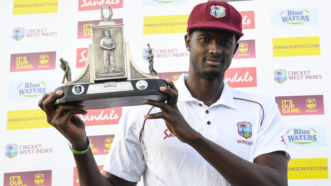 Jason Holder poses with the Wisden Trophy, West Indies v England, 3rd Test, St Lucia, 4th day, February 12, 2019