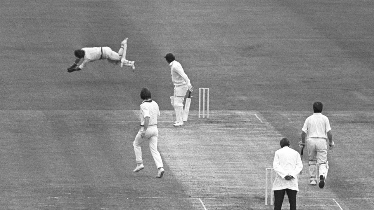 Rod Marsh flies to his right to catch Geoff Boycott off Graeme Watson, England v Australia, 1st ODI, Manchester, August 24, 1972