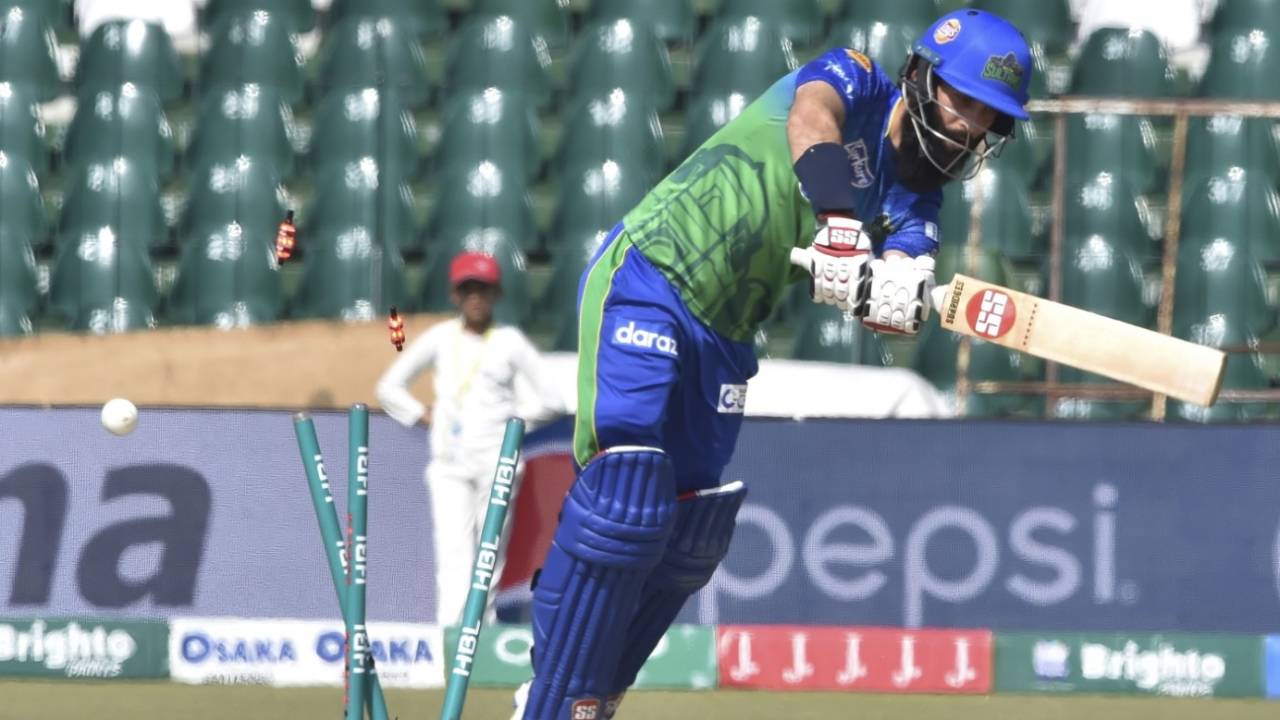 Moeen Ali is bowled, Lahore Qalandars v Multan Sultans, PSL 2020, Lahore, March 15, 2020