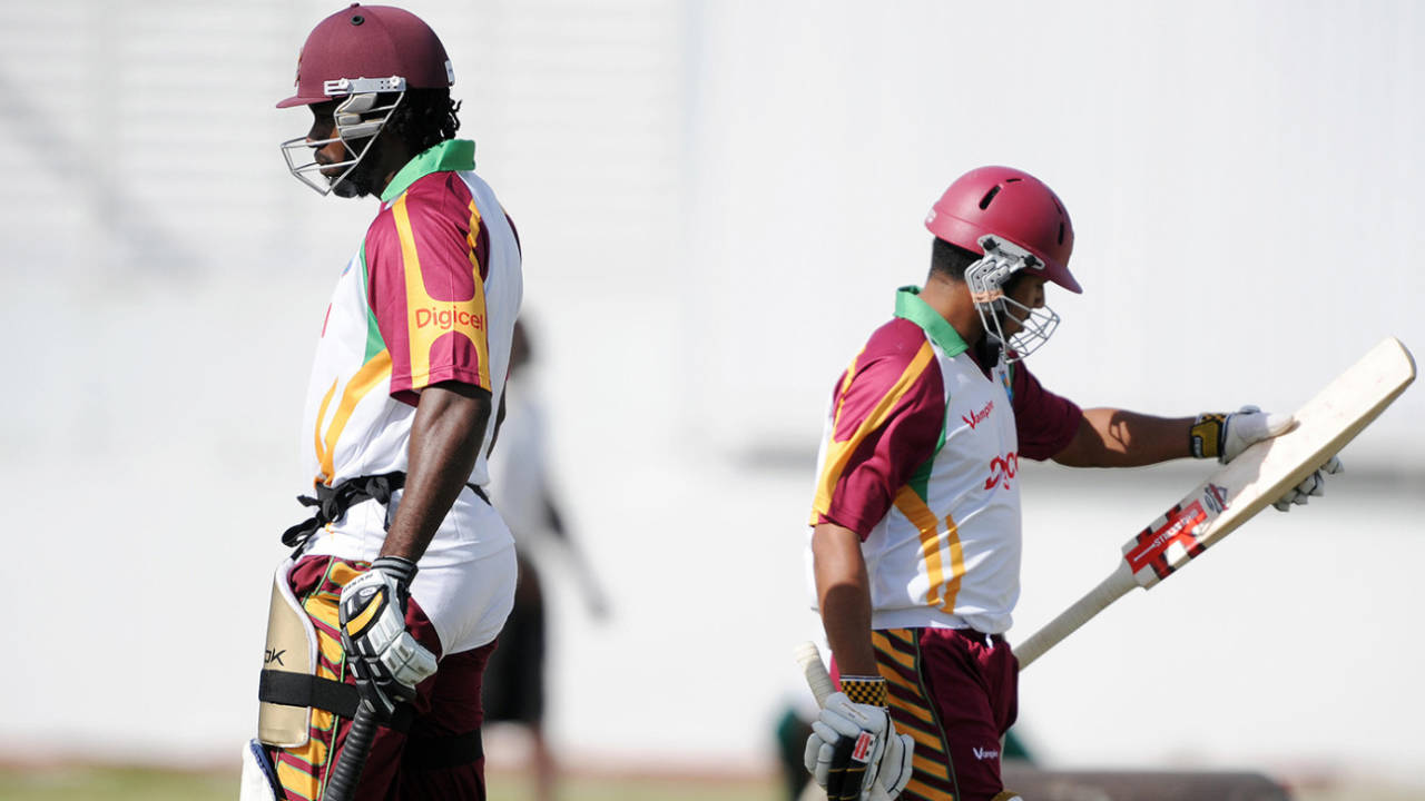 Chris Gayle and Ramnaresh Sarwan during practice