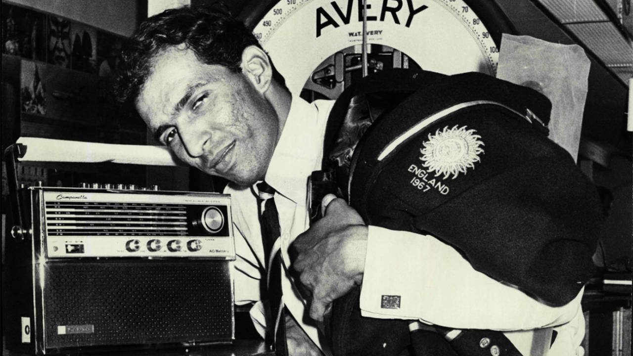 Rusi Surti listens to the radio commentary from the Kanpur Test between India and Australia, 2nd Test, Kanpur, November 20, 1969