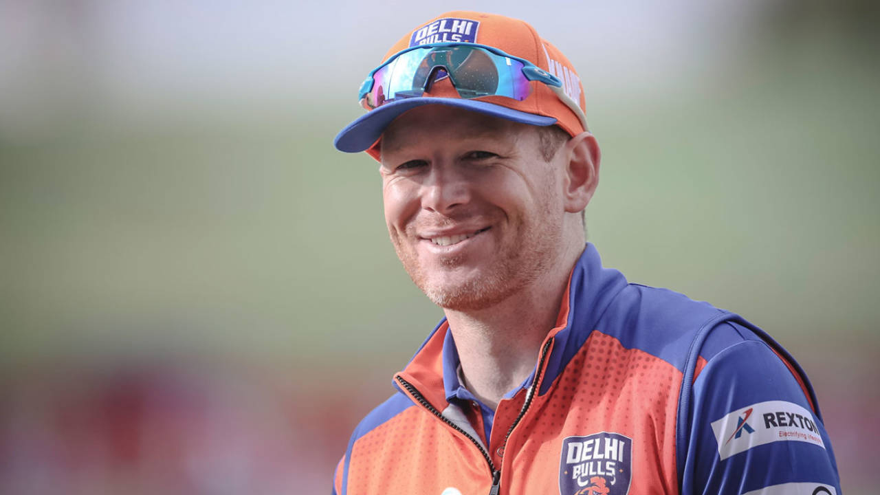 Eoin Morgan in action for Delhi Bulls, Abu Dhabi T10, November 2019