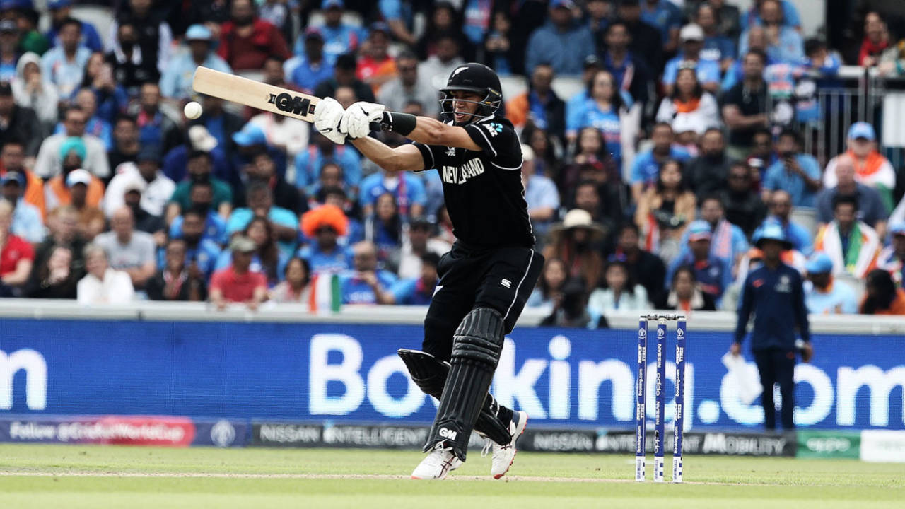 Ross Taylor plays a pull en route notching up a half century, India v New Zealand, World Cup 2019, Old Trafford, July 9, 2019