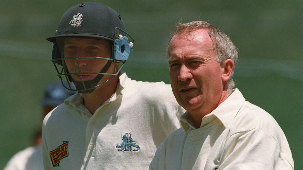 Mike Atherton and Keith Fletcher at net practice, Melbourne, December 22, 1994
