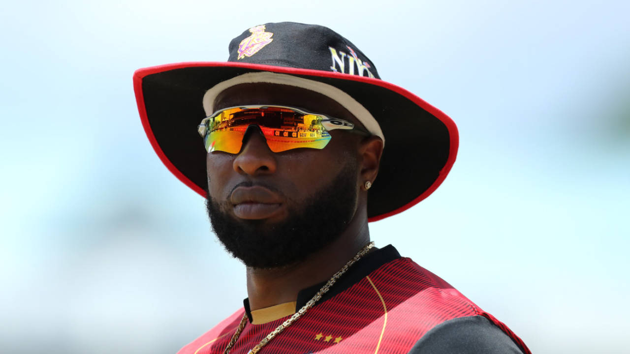 Kieron Pollard looks on, CPL 2019, Trinbago Knight Riders v St Lucia Zouks, Queen's Park Oval, 9 Port of Spain, Trinidad And Tobago, September 08, 201