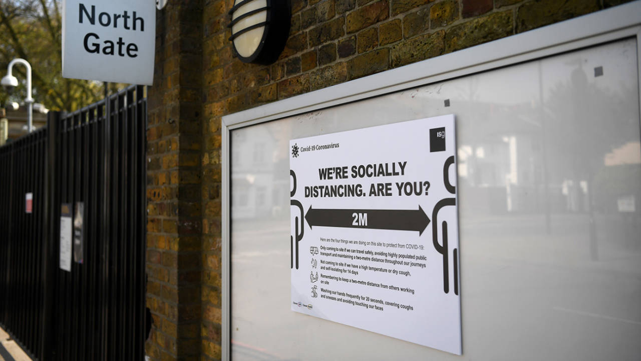 A sign at Lord's encourages social distancing