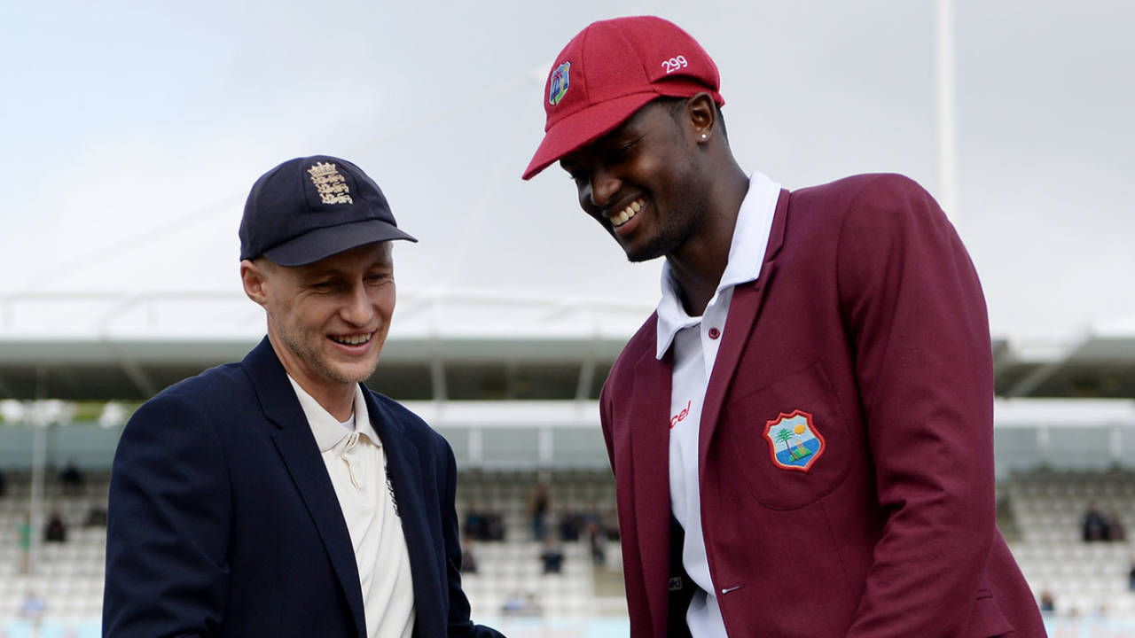 Jason Holder and Joe Root share a joke at the toss, England v West Indies, Lord's, September 7, 2017
