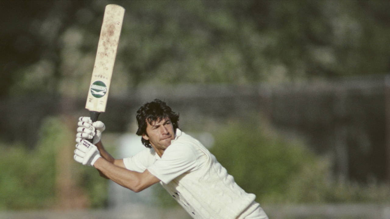 Imran Khan picks up some runs for Sussex using a Slazenger bat, Sussex v Worcestershire, John Player's League 1981, New Road, Worcester, 17 May 1981