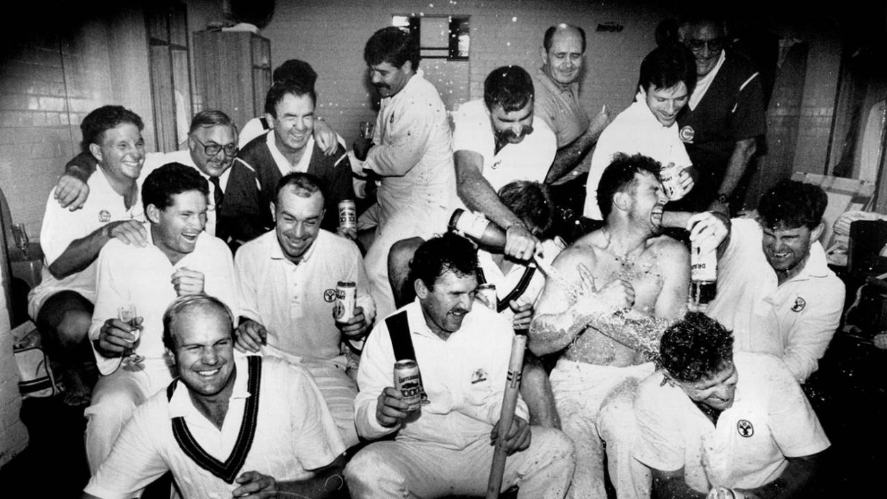 Ian McDonald (back row, second from left) with the Australia team after the Sydney Ashes Test in 1991