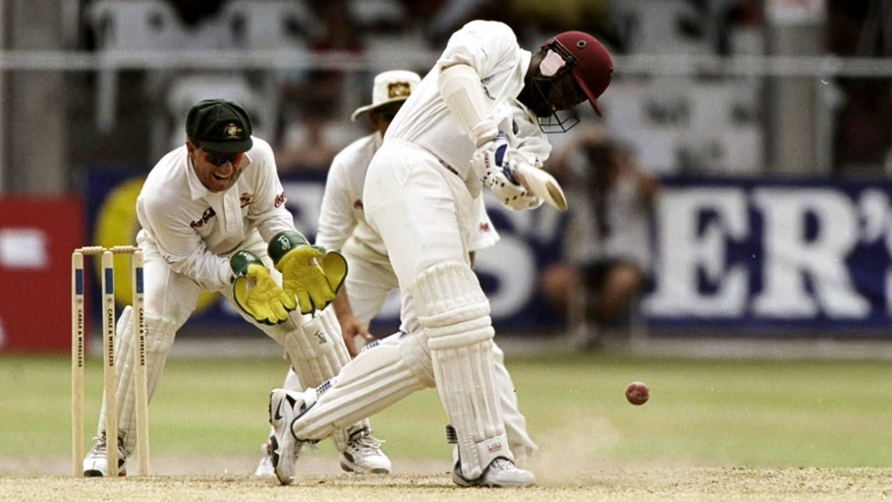 Brian Lara drives on his way to an unbeaten 153, West Indies v Australia, 3rd Test, Barbados, 5th day, March 30, 1999