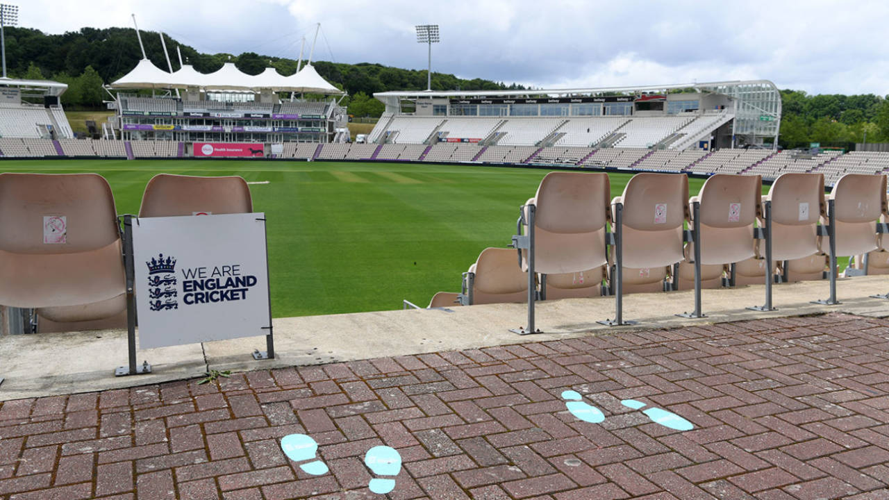 A sign encouraging social distancing at the Ageas Bowl, Ageas Bowl, June 19, 2020