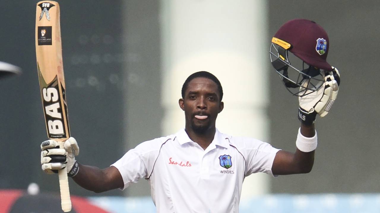 Shamarh Brooks celebrates his maiden Test century, Afghanistan v West Indies, Only Test, 2nd day, Lucknow, November 28, 2019